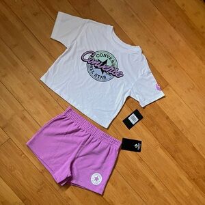 NWT Girls Size 8-10 Converse Outfit - Tee Top & Purple Pull On Shorts Set
